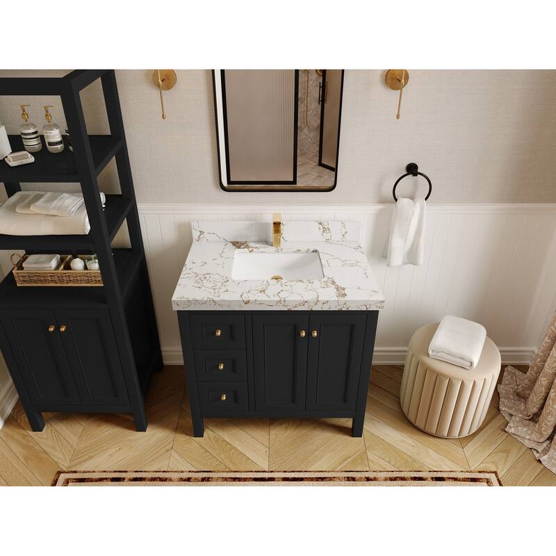 Willow Collections 36 in. W x 22 in. D Nashville Center Right Sink Bathroom Vanity with Countertop - 2"Viola Gold - Black