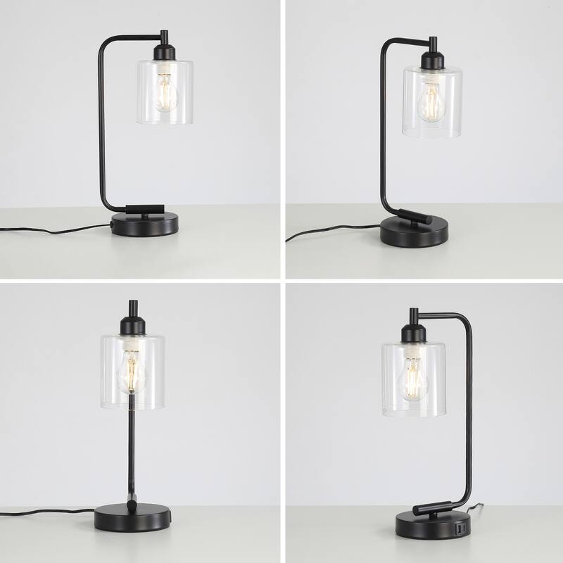 Sofuor Set of 2 Touch Control Table Lamps with Type-C and USB port 3-Way Dimmable Black , Glass Shade & 2 LED Bulbs Included
