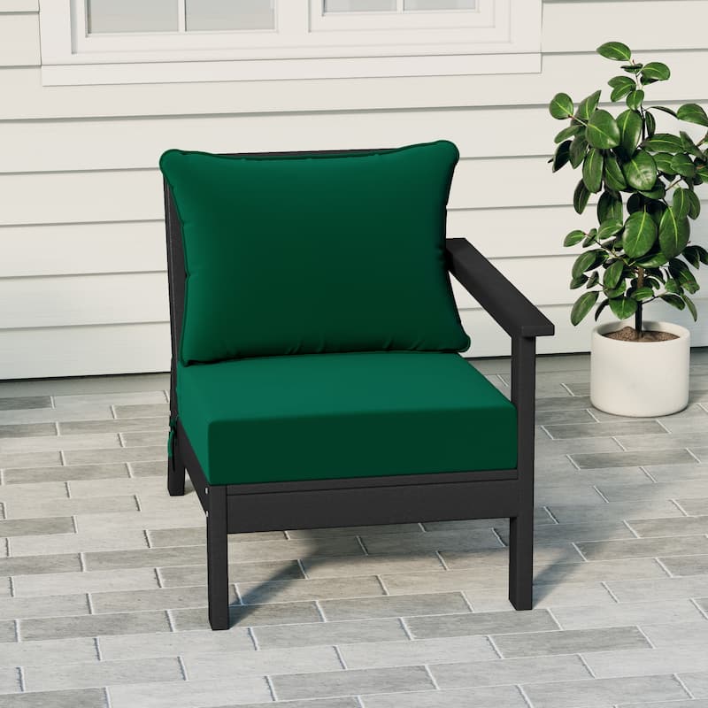 Birchwood All Weather HDPE Outdoor Patio Deep Seating Black Right Arm Facing Chair With Cushions (1-Piece) - Black/Green