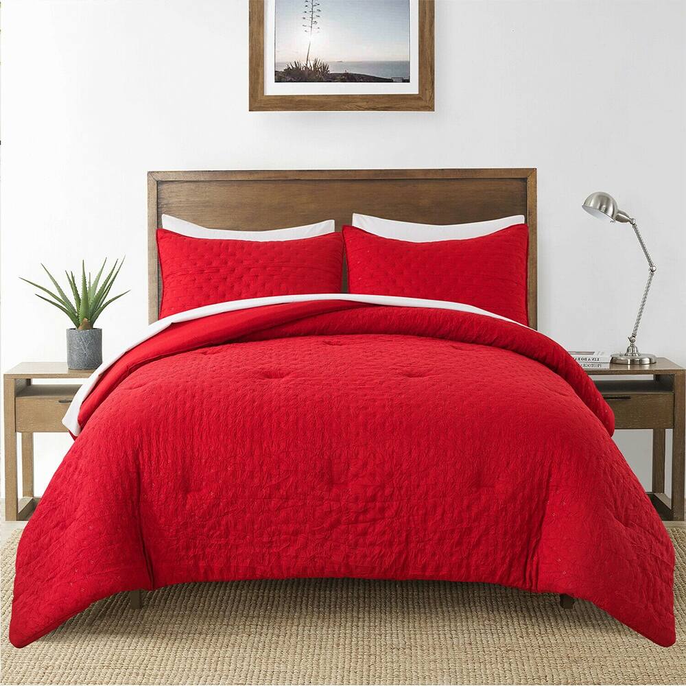 Solid Comforter Set with 2 Pillow Shams King Red On Sale Bed Bath