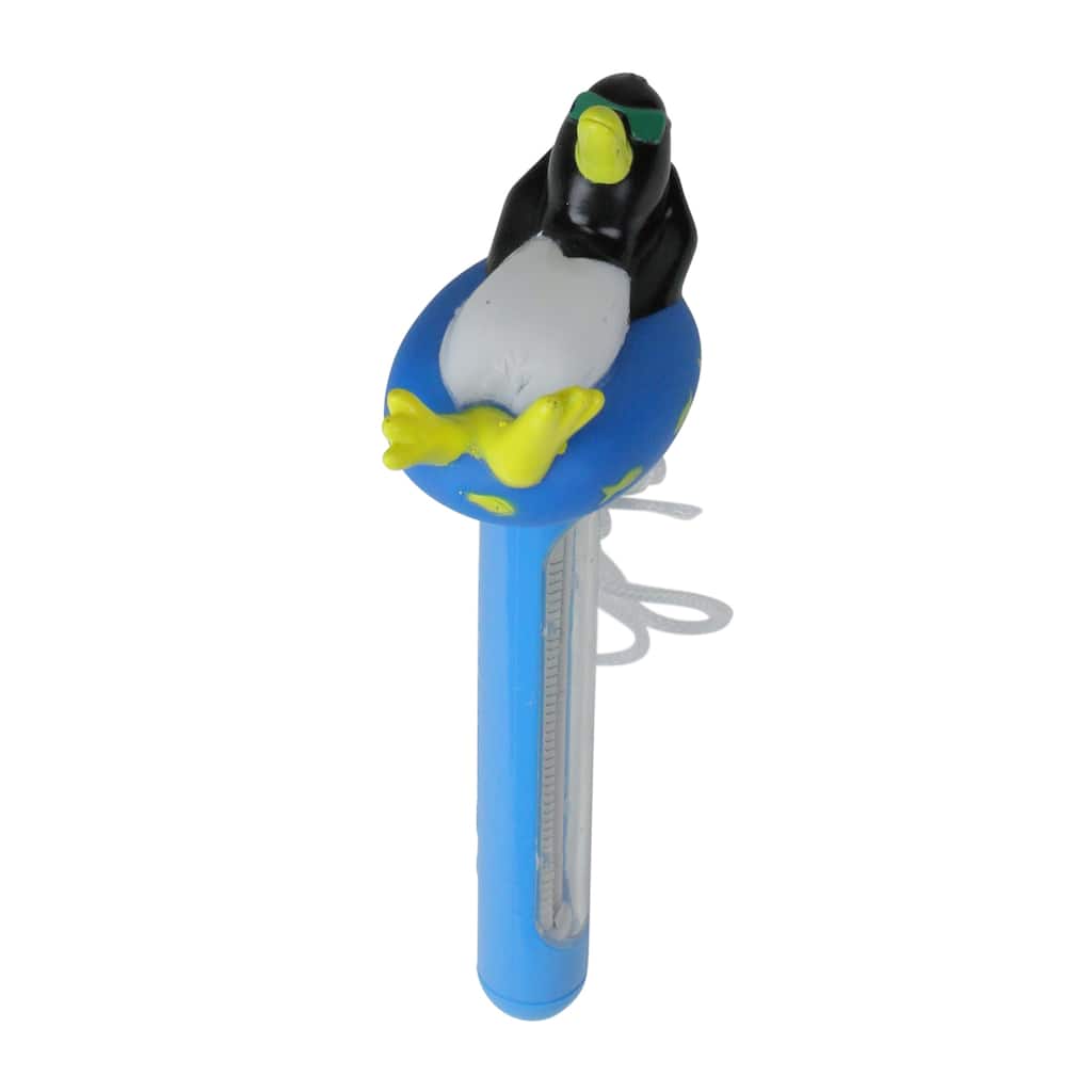 8.5" Blue and White Relaxing Penguin Floating Swimming Pool Thermometer with Cord