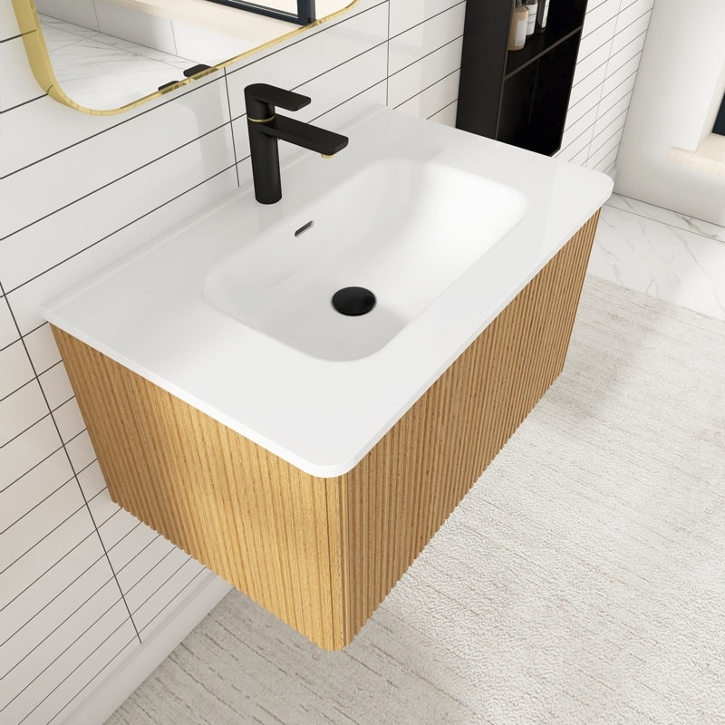 30 inch Wall-Mounted Bathroom Vanity Set with Integrated Ceramic Sink - 30" x 18"
