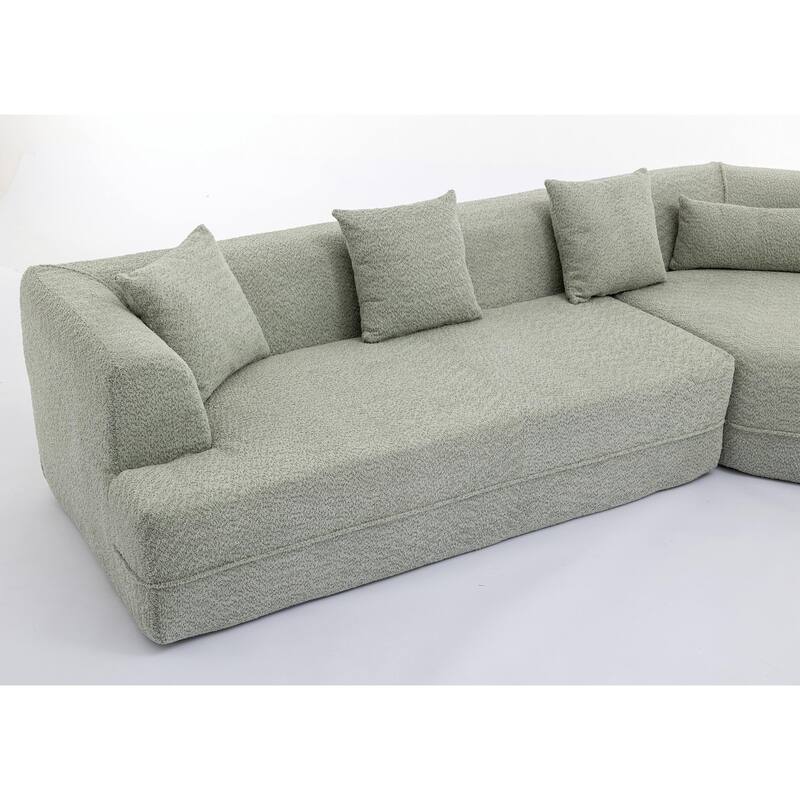 128" Modular Sectional Sofa for Living Room, Soft Boucle Lounge Sofa w/ Pillow, Modern Reversible Upholstered Couch