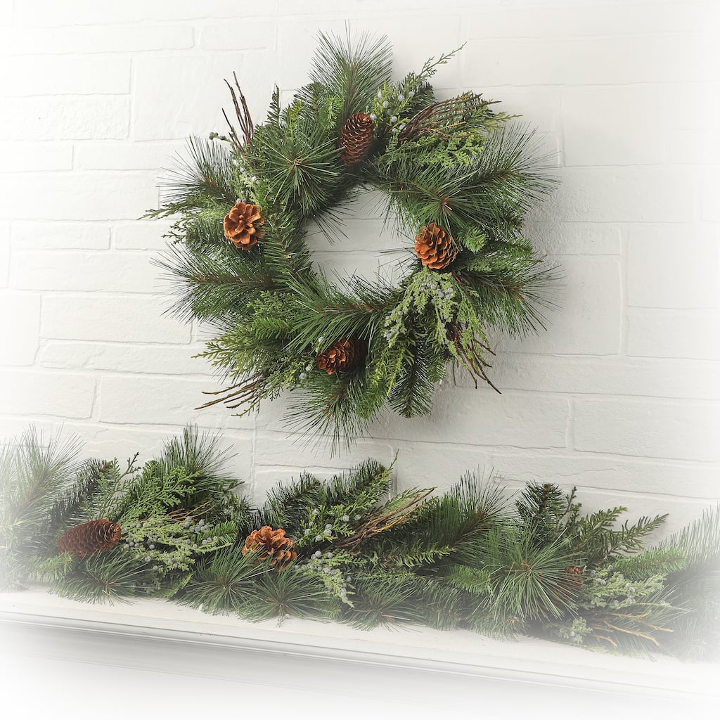 12" Juniper Berry/Pine/Cones Wreath - Green Brown - 12-Inch