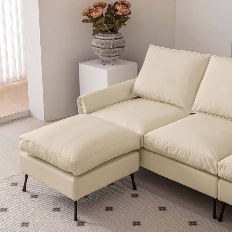 104.5"Modern Technical leather L-Shaped Sofa with Ottoman