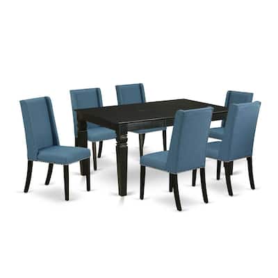 HomeStock 7-Piece Black Finish Solid Wood Top Dining Table with 6 Parson-Chairs with Butterfly Leaf Lattice Back