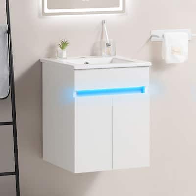 Bathroom Vanity with Sink, Radar Sensing Light & Large Space Storage