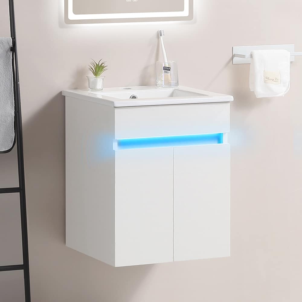 Bathroom Vanity with Sink, Radar Sensing Light & Large Space Storage