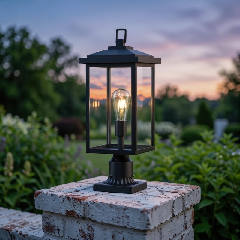KAWOTI 1-Light Sandy Black Metal Hardwired Outdoor Weather Resistant Post Light with Clear Glass Shade（ Bulb Not Included）