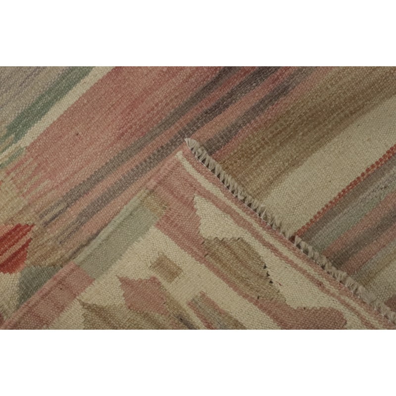 Hand Woven Oriental 100% Wool Carpet Southwestern Tribal Multi-Colored Kilim Runner Rug - 12' 1'' X 2' 7''