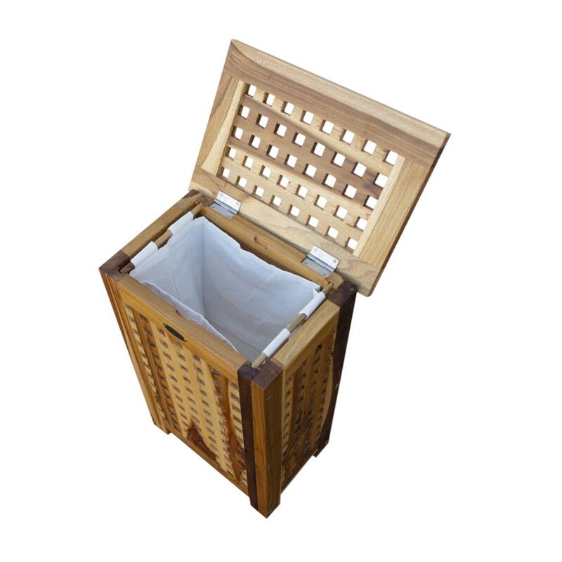 HomeRoots 24" Brown Solid Wood Lattice Laundry Hamper With Lid