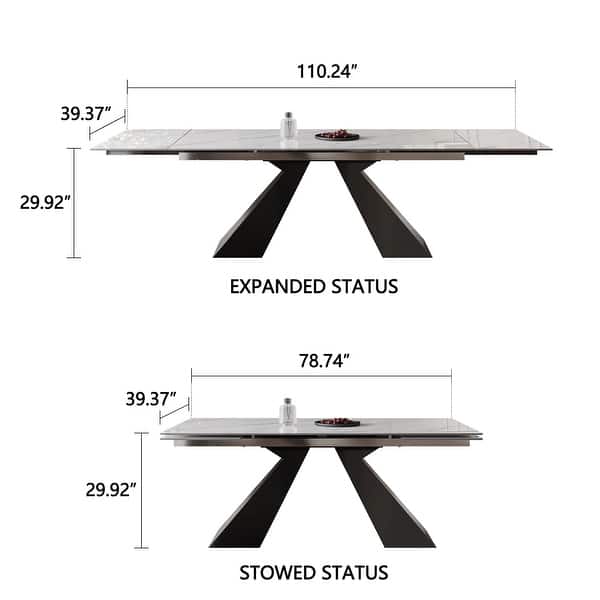 dimension image slide 1 of 5, 110.24" Extendable Rectangular Sintered Stone Double Pedestal Dining Table Seat 8-12