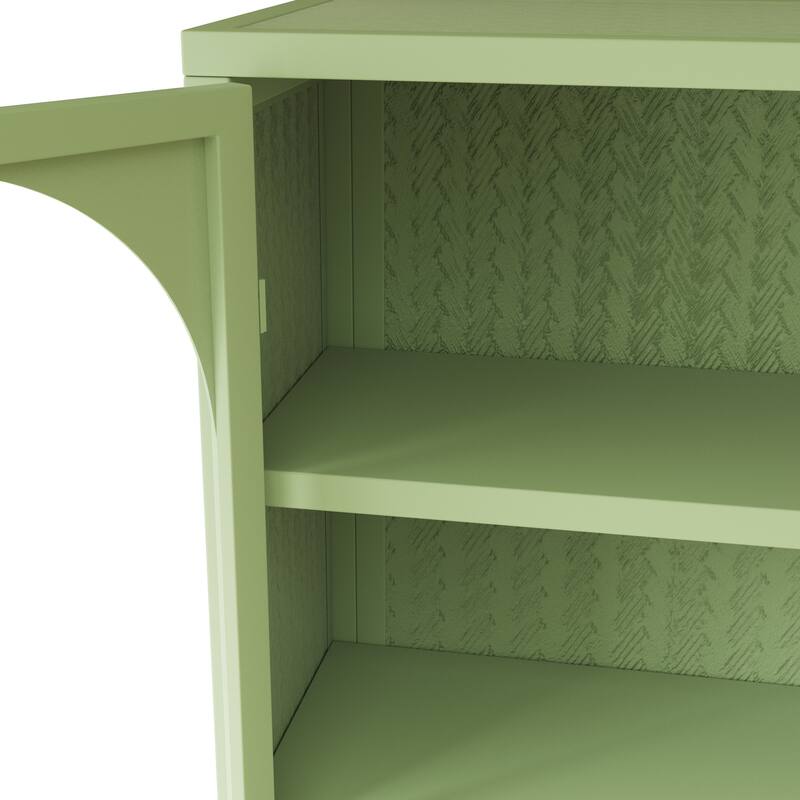 Green Wall Cabinet Buffet Sideboard with 3-tier Storage & Glass Door, Wall Storage Cabinet with Characteristic Woven Pattern
