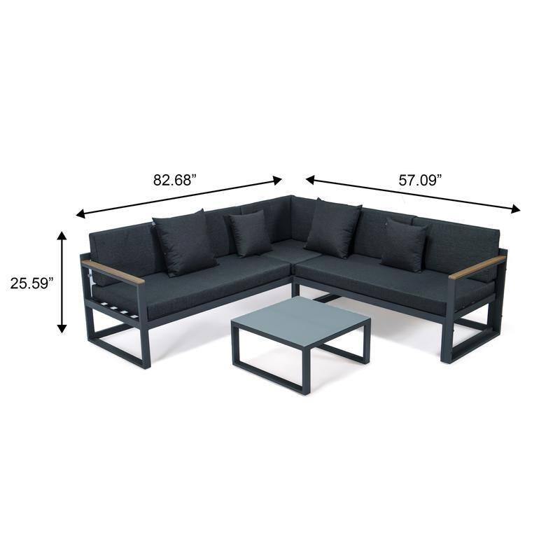 Chelsea 3-Piece Adjustable Headrest All-Weather Sectional Set in Aluminum Frame with Removable Cushion Covers for Indoor/Outdoor