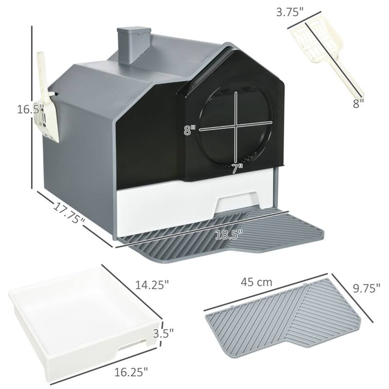 Enclosed Cat Litter Box with Drawer, Odor-Free, Privacy Door, Scoop & Mat Included - 18.5" L x 17.75" W x 16.5" H