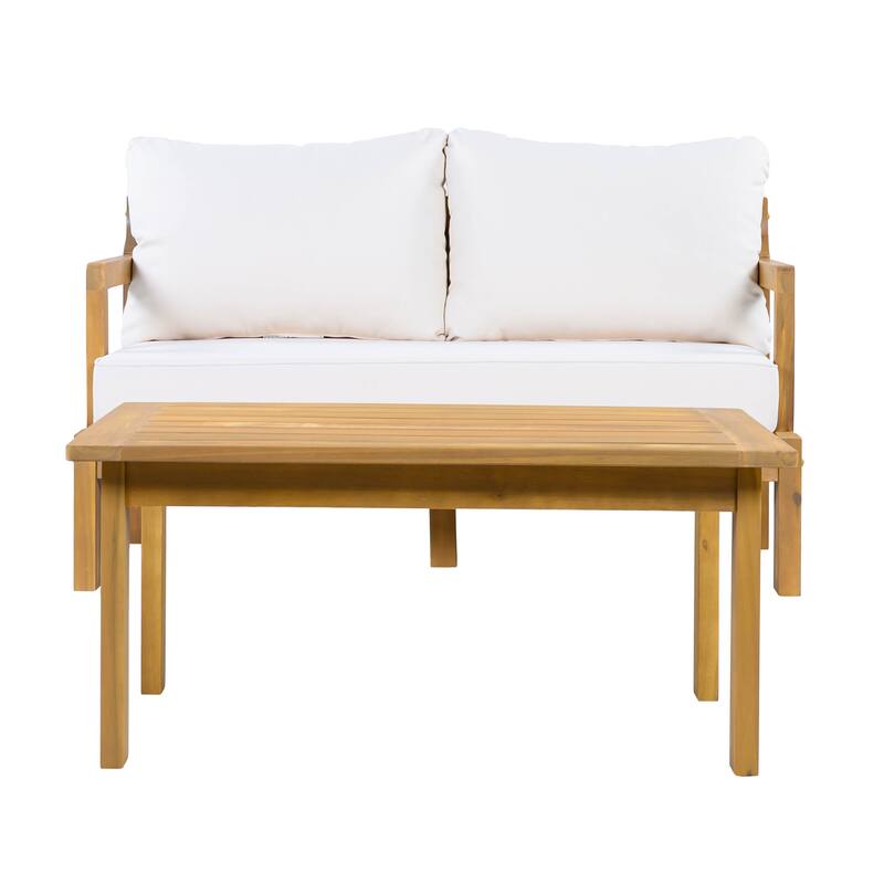 Christopher Knight Home - Modern 3-Piece Acacia Wood Outdoor Sectional Set with 3-Seater Sofa, Loveseat & Coffee Table