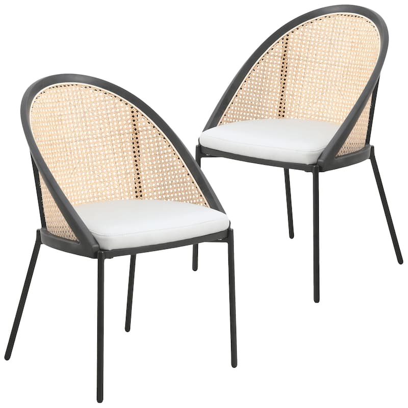Urbane Modern Stylish Dining Chair with Vinyl Fabric Seat and Wicker Back for Dining Room & Kitchen, Set of 2 - Light Grey