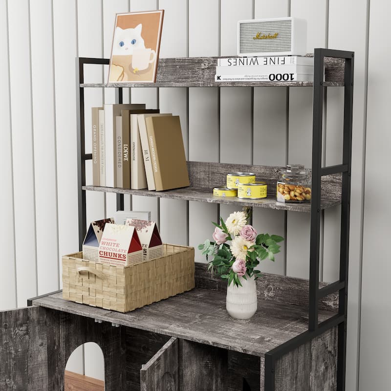 GDF Studio - Large Cat Litter Box Enclosure with Shelf Storage and Scratch Pad