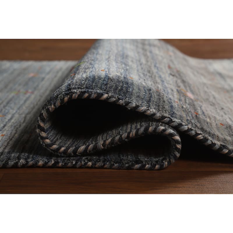 Navy Blue/ Gray Gabbeh Oriental Foyer Rug Hand-Knotted Wool Carpet - 3'0"x 4'10"