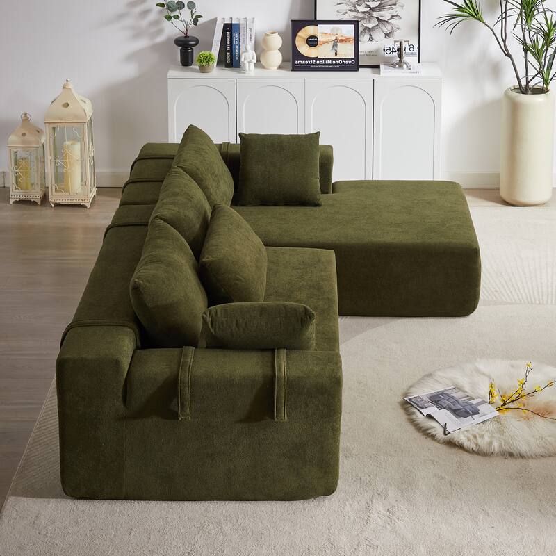 Free Combination Chenille Upholstered L-shaped Sectional Sofa with Loveseat and Single Chaise Living Room Couch Set with Pillows
