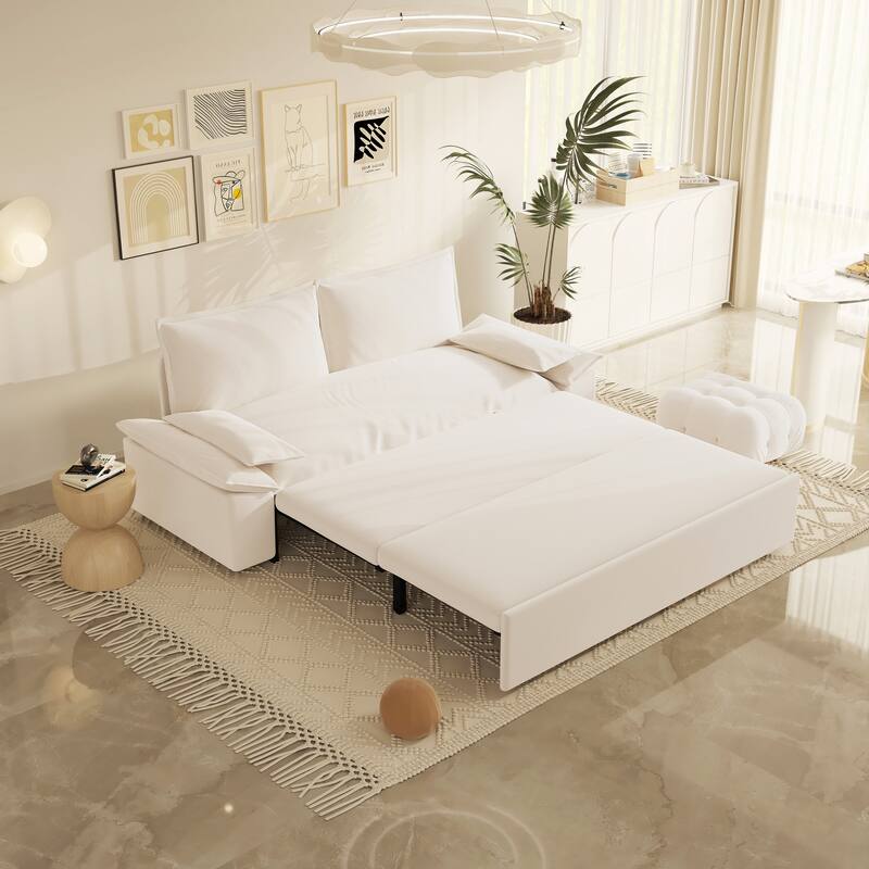 70.1" Queen Pull Out Sofa Bed, 3-in-1 Convertible Sleeper Sofa Couch with 2 Soft Pillows, Multi-Functional Velvet Loveseat Bed
