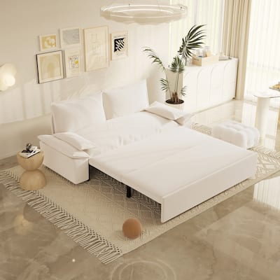 70.1" Queen Pull Out Sofa Bed, 3-in-1 Convertible Sleeper Sofa Couch with 2 Soft Pillows, Multi-Functional Velvet Loveseat Bed