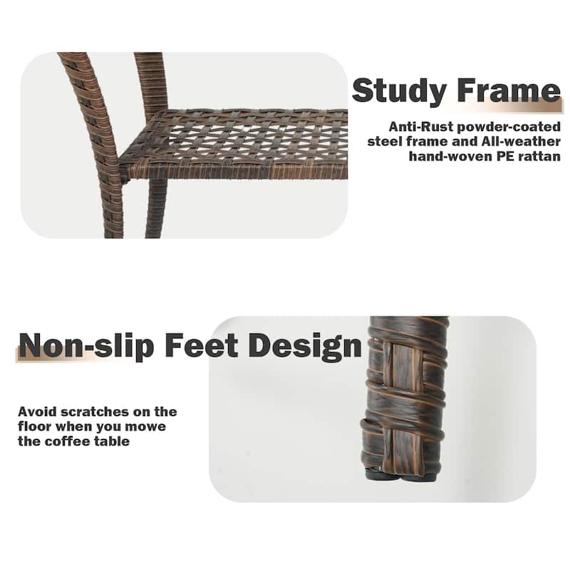 Patio Wicker Side Table Outdoor -Brown