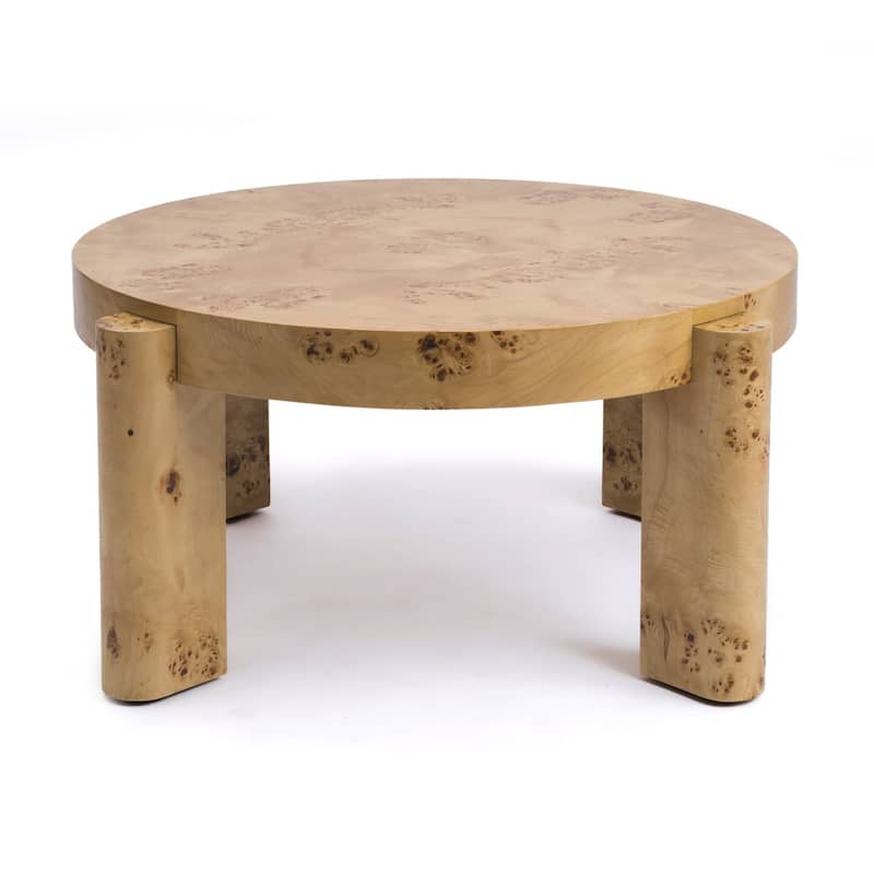 Studio London Round Coffee Table Maple Burl Wood Veneer with Easy Assembly