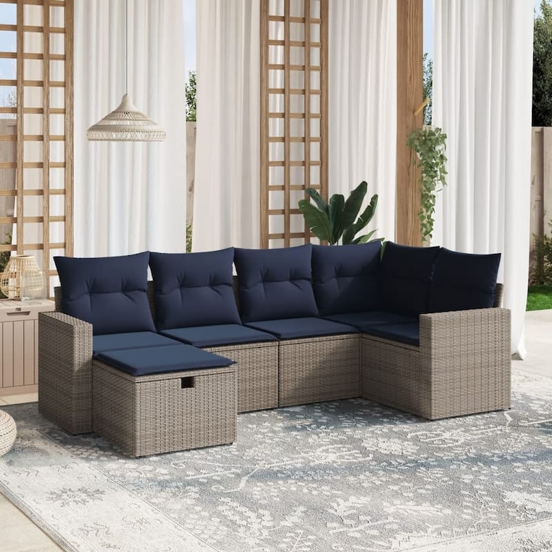 vidaXL Patio Sofa Set with Cushions Outdoor Conversation Furniture Poly Rattan - Gray without table - 24.4" x 24.4" x 27.2"