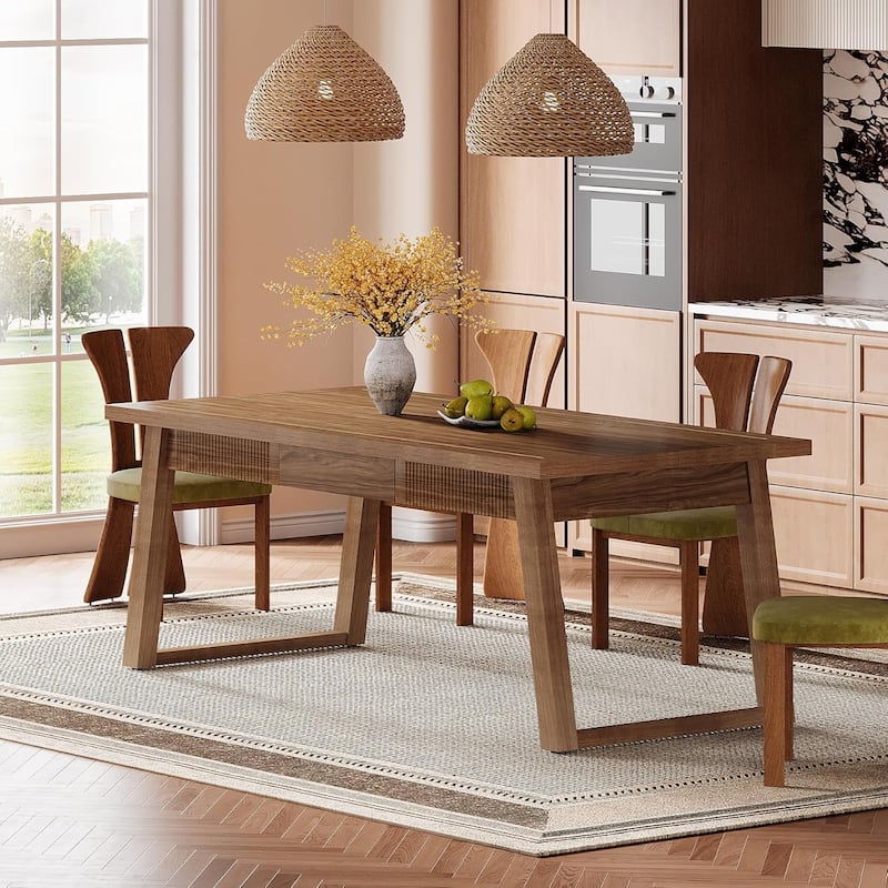55 Inches Dining Table with Storage Drawer, Rectangular Dinner Kitchen Table