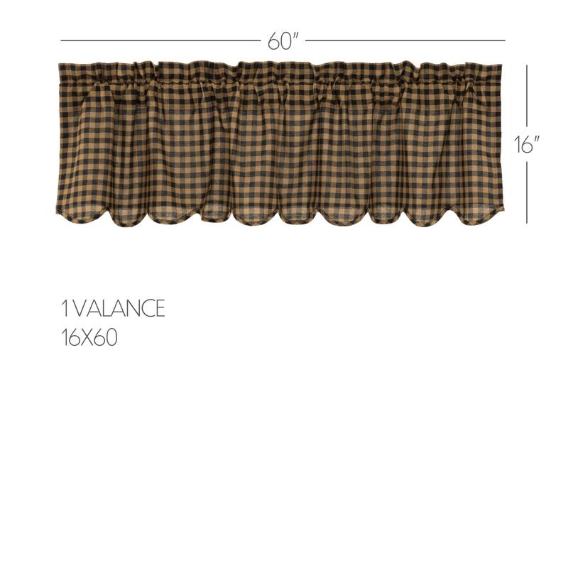 Check Scalloped Valance - Burgundy/Dark Tan - 16x72