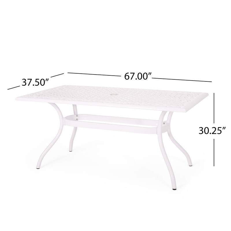Roomfitters Outdoor Patio Dining Table with Lattice Top and Curved Legs, Cast Aluminum Design for Garden or Deck