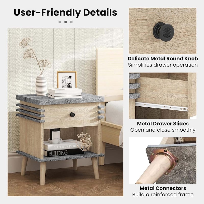 Bedside Table Color Blocking Sofa Side End Table Marble Night Stand