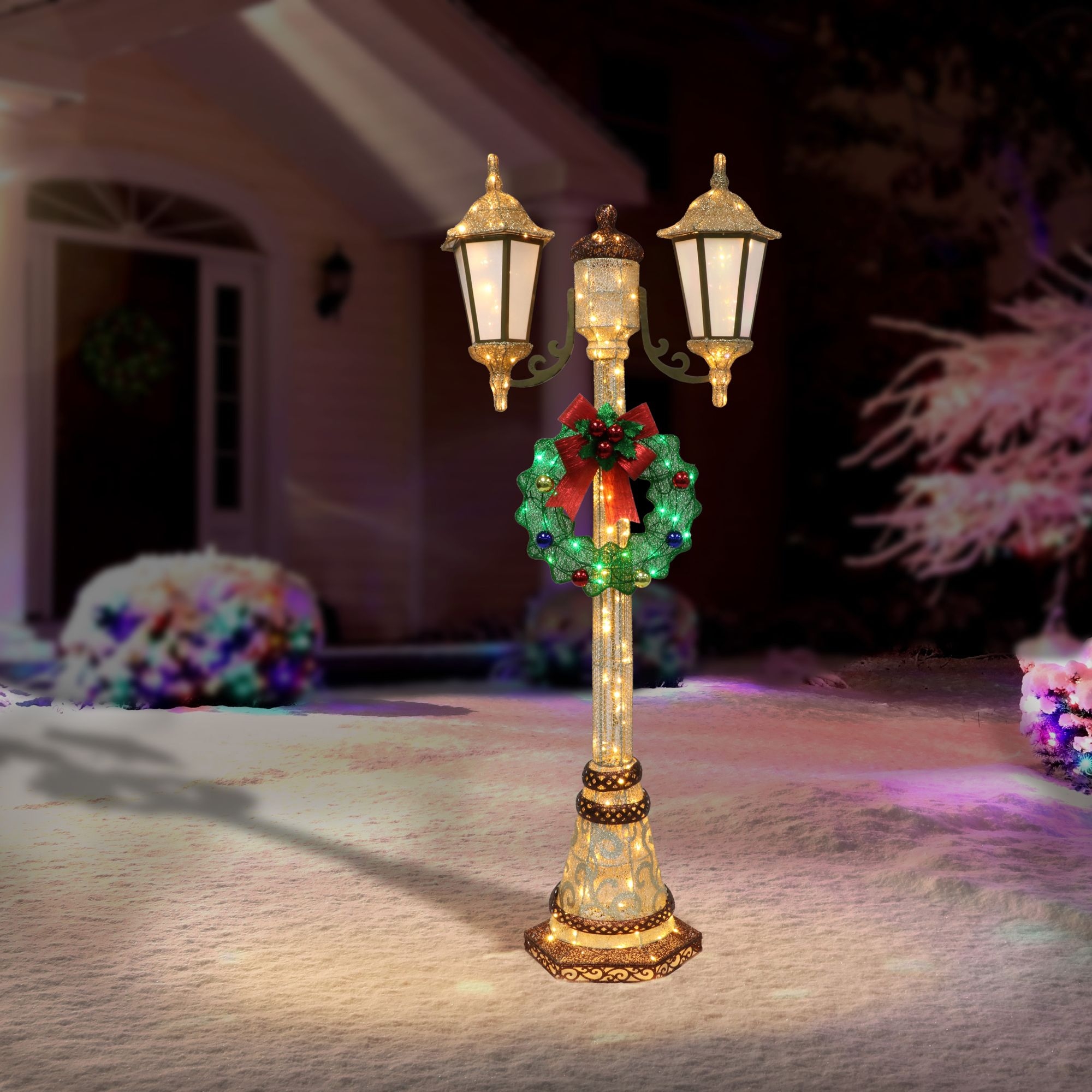 Puleo International 72 in. Lighted Outdoor Lamp Post Gold Green