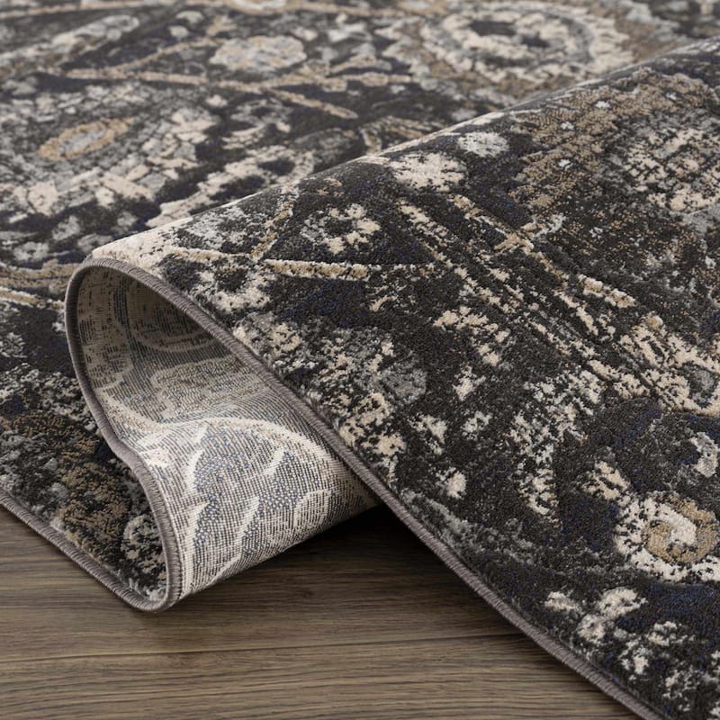Hauteloom Erbacon Living Room, Bedroom Area Rug - Beige, Black, Charcoal - 2' x 2'11"
