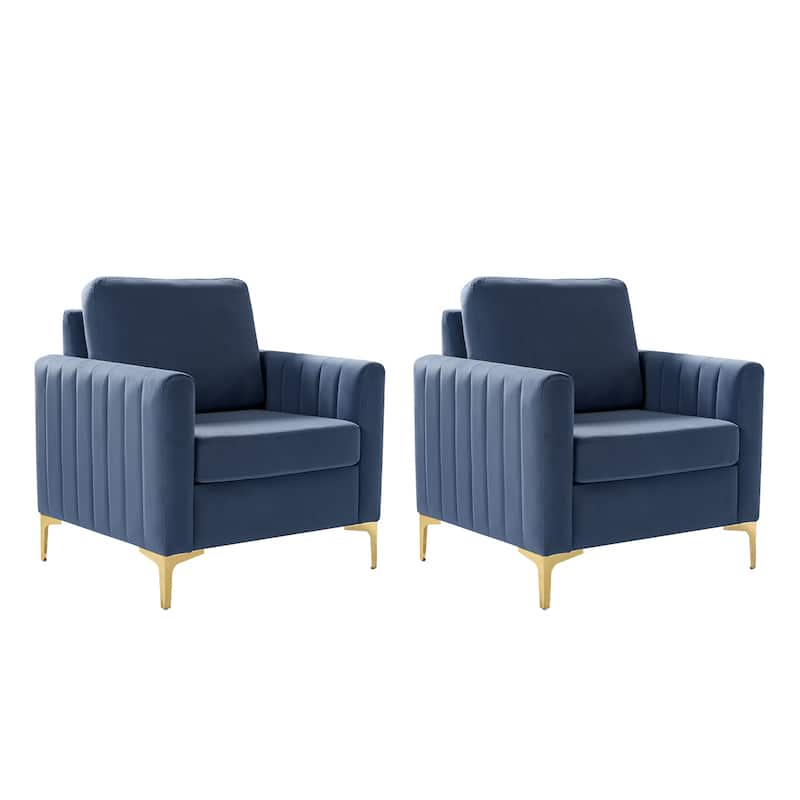 Ganymedes Modern Velvet Accent Arm Chair with Golden Legs and Removable Cushion by HULALA HOME