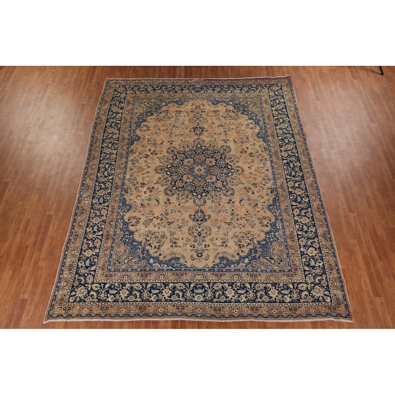 Traditional Mashad Vintage Persian Area Rug Hand-Knotted Wool Carpet - 9'6" x 12'6"