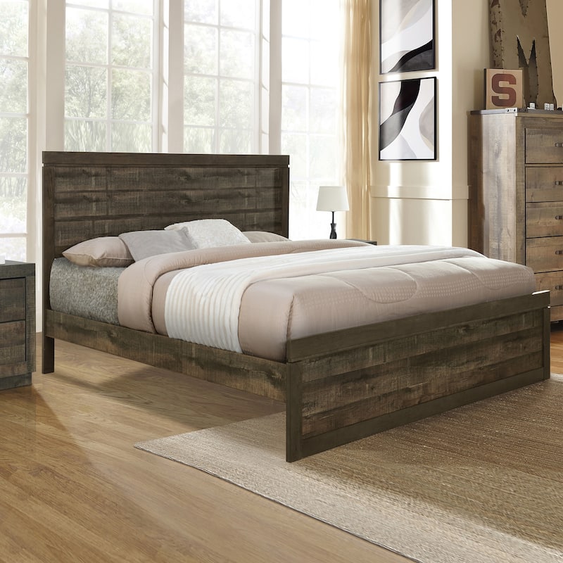 Vintage Farmhouse Style Platform Bed with 10 Wooden Slats Support for Bedroom