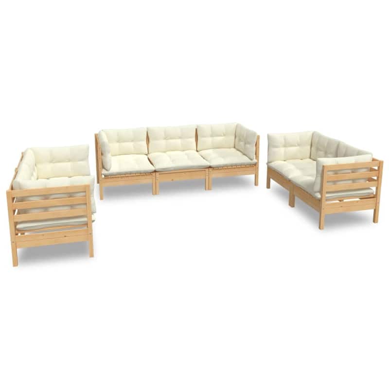 vidaXL Solid Pinewood Patio Lounge Set 7 Piece with Cushions Multi Colors - 25" x 25" x 24.6"