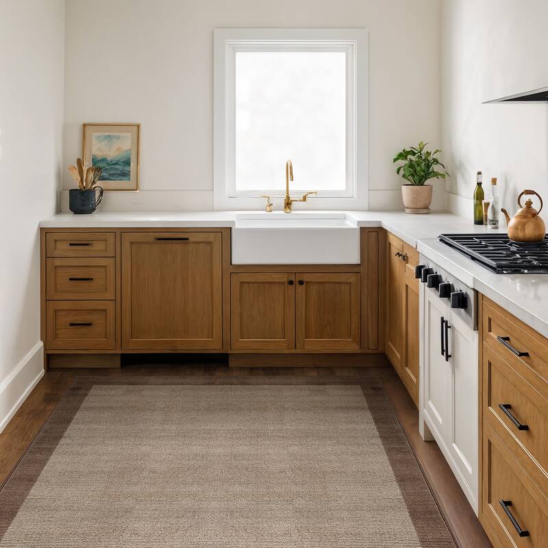 Modern Geometric Stripe Bordered Area Rug for Living Room, Bedroom, or Entryway - Low Pile Indoor Rug