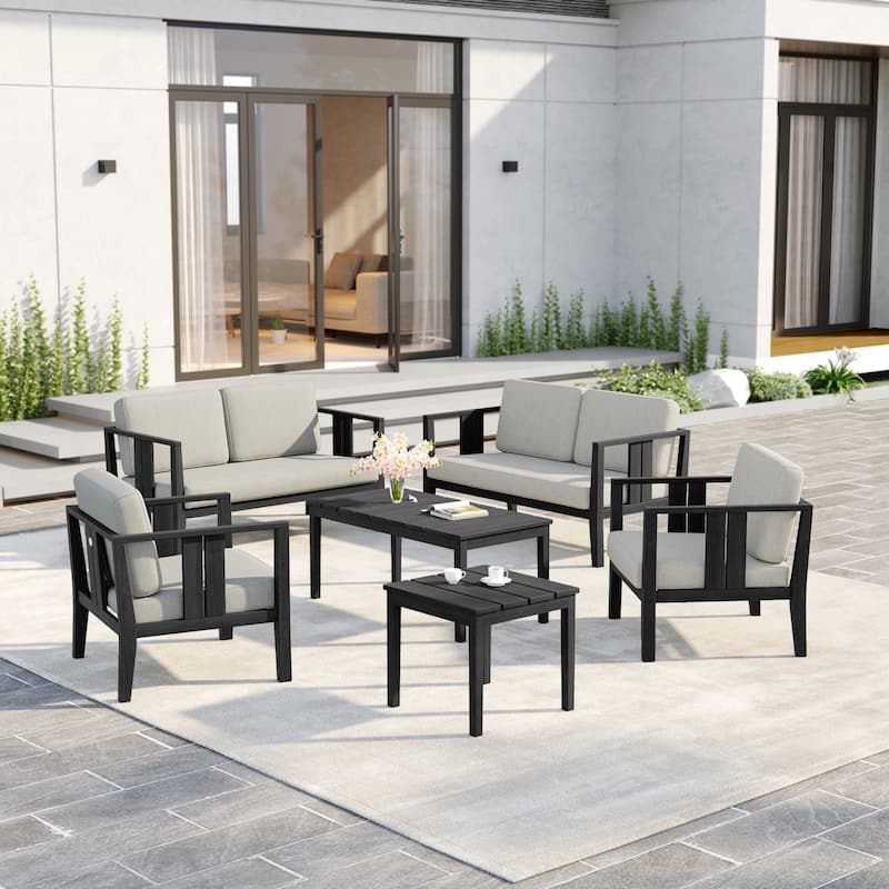 6-Piece Outdoor Furniture Solid Teak Patio Conversation Set with Table