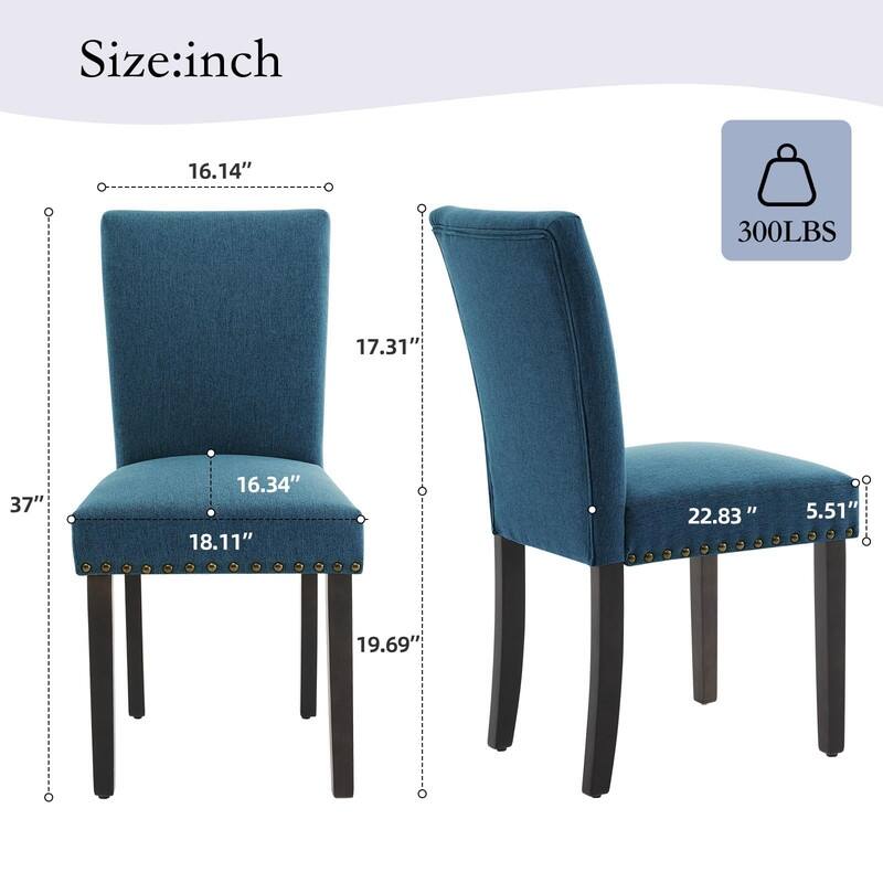 Dining Chairs Set of 2 Upholstered Fabric Kitchen Chairs with Nailhead Trim（Option）