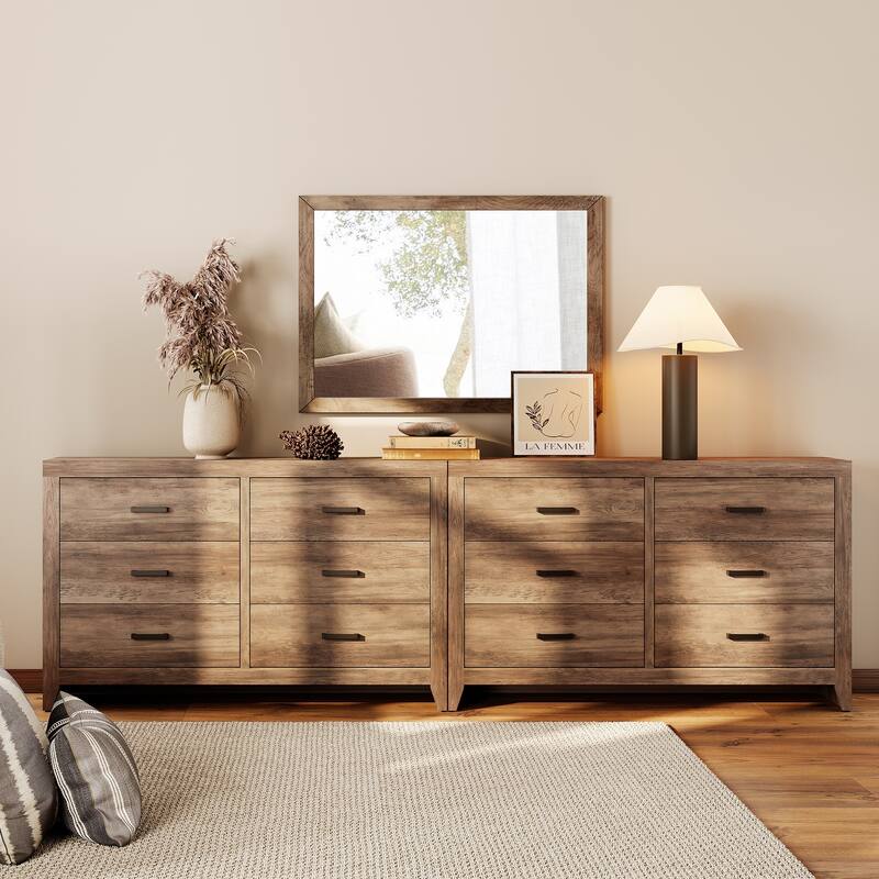 WAMPAT 6-Drawer Farmhouse Dresser - Wood Storage Chest for Bedroom & Hallway