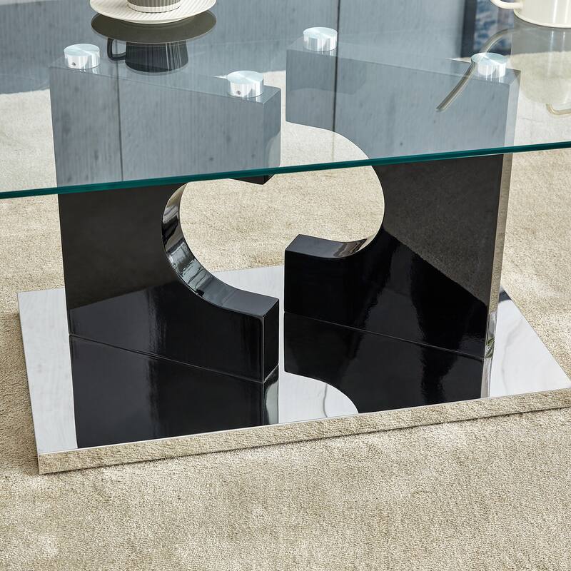 47.2" Modern Rectangular Coffee Table with Tempered Glass Tabletop and MDF Legs