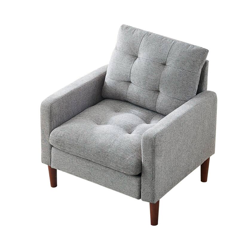 Fabric Single Sofa Chair with Ottoman, Solid Wood Legs