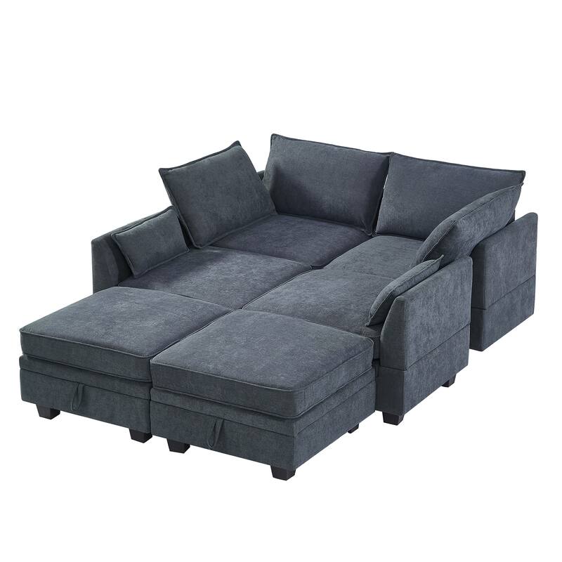 Modern U-Shaped Modular Sectional Sofa with Convertible Sofa Bed, Reversible Chaise Lounge, and Storage Ottoman
