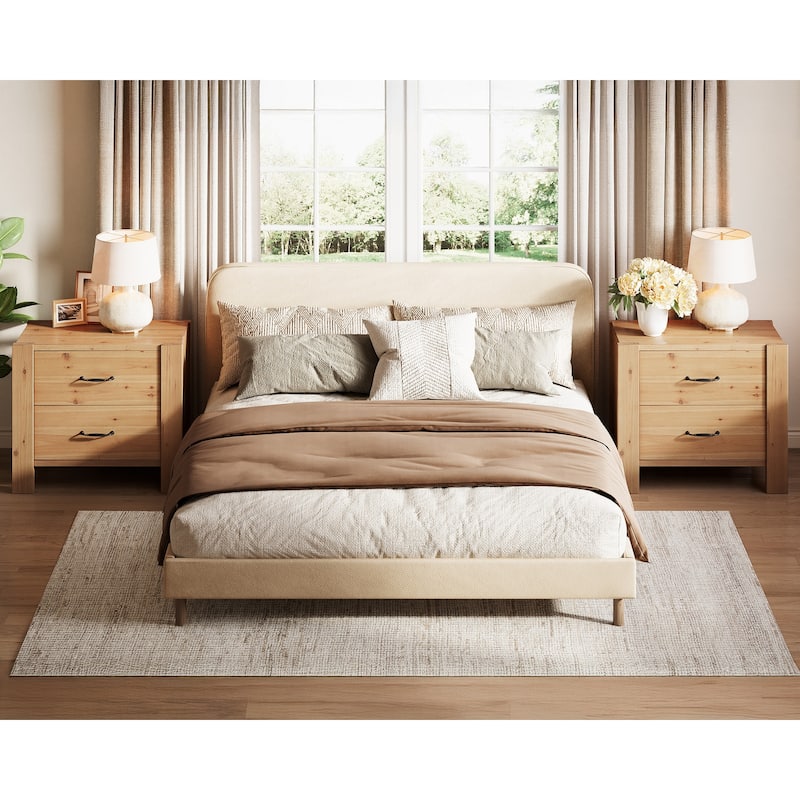 2 Drawer Solid Wood Nightstand Bedside Table with Storage