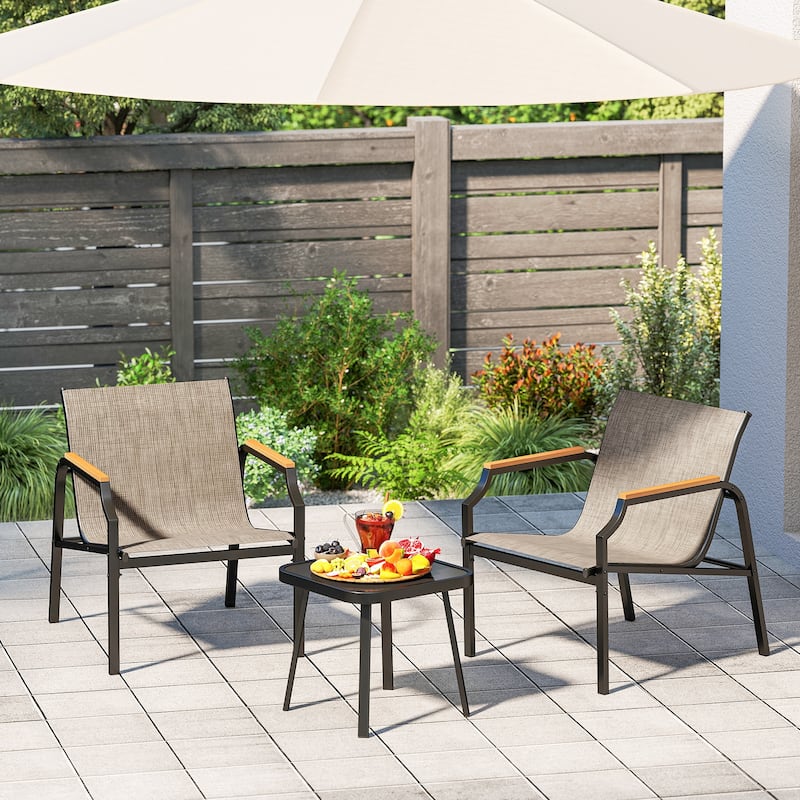 Gymax 3 PCS Outdoor Chair Set Metal Frame Armchair & Table w/