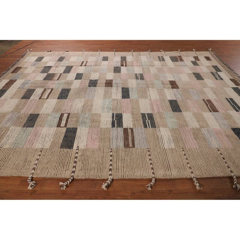 All-Over Checkered Moroccan Area Rug Handmade Wool Carpet - 8'9"x 11'11"