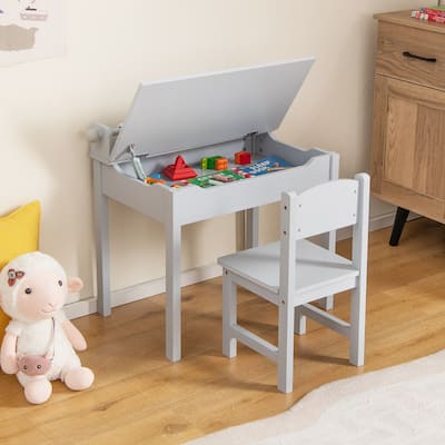 Toddler Craft Table & Chair Set Kids Art Table w/ Paper Roll Holder